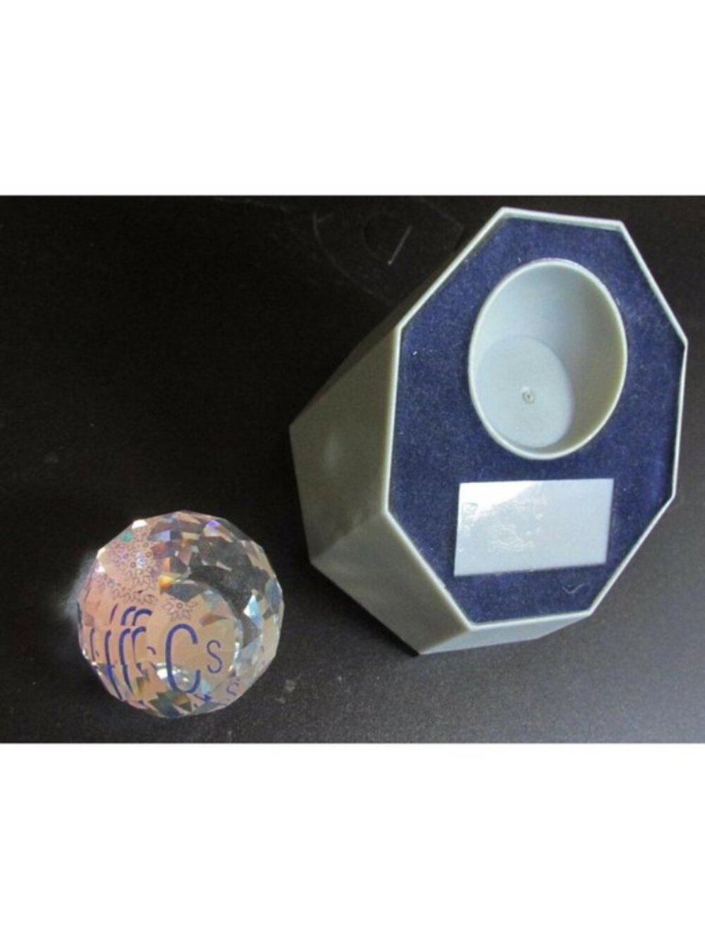 Swarovski Blue SCS Faceted Crystal Ball Prism Edelweiss Flower & Stand